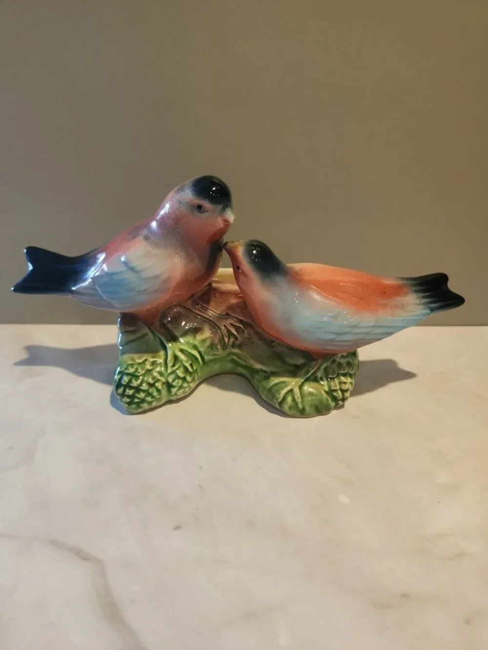 Excellent~Vintage 1950s~MCM~Love Birds Planter~Pink & Blue~Ceramic~8